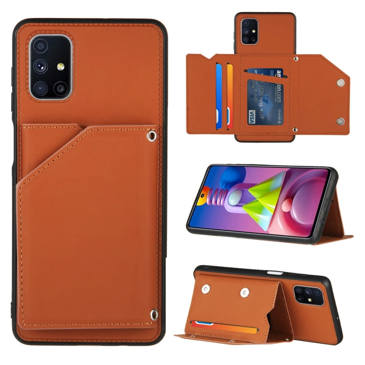 For Samsung Galaxy M51 Skin Feel PU + TPU + PC Back Cover Shockproof Case with Card Slots & Holder & Photo Frame