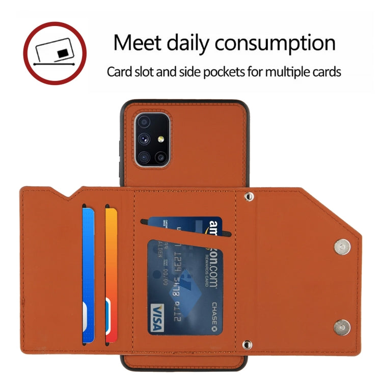 For Samsung Galaxy M51 Skin Feel PU + TPU + PC Back Cover Shockproof Case with Card Slots & Holder & Photo Frame