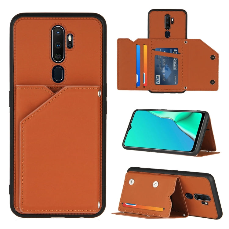 For OPPO A9 2020 Skin Feel PU + TPU + PC Back Cover Shockproof Case with Card Slots & Holder & Photo Frame