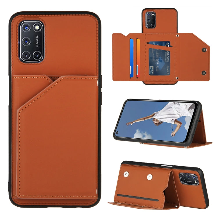 For OPPO A52 & A72 & A92 Skin Feel PU + TPU + PC Back Cover Shockproof Case with Card Slots & Holder & Photo Frame