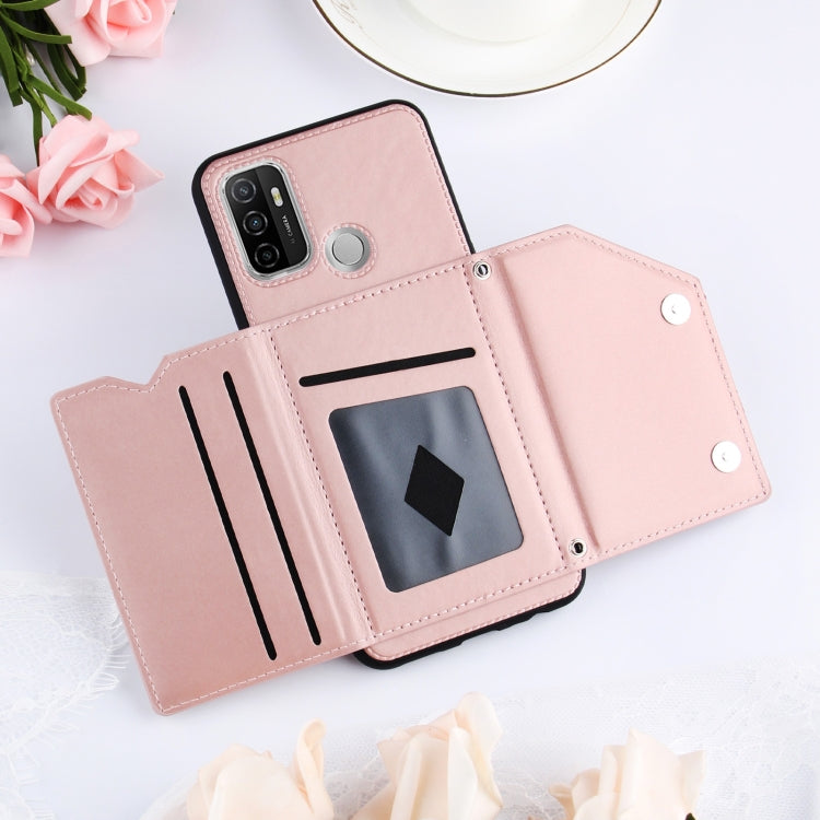 For OPPO A53 Skin Feel PU + TPU + PC Back Cover Shockproof Case with Card Slots & Holder & Photo Frame