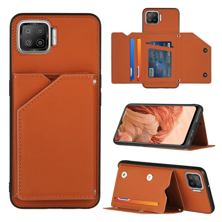 For OPPO F17 Skin Feel PU + TPU + PC Back Cover Shockproof Case with Card Slots & Holder & Photo Frame