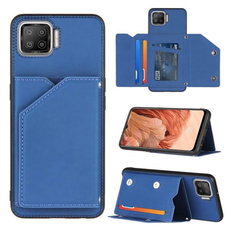 For OPPO F17 Skin Feel PU + TPU + PC Back Cover Shockproof Case with Card Slots & Holder & Photo Frame