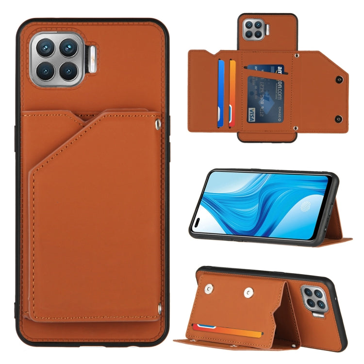 For OPPO F17 Pro & A93 Skin Feel PU + TPU + PC Back Cover Shockproof Case with Card Slots & Holder & Photo Frame