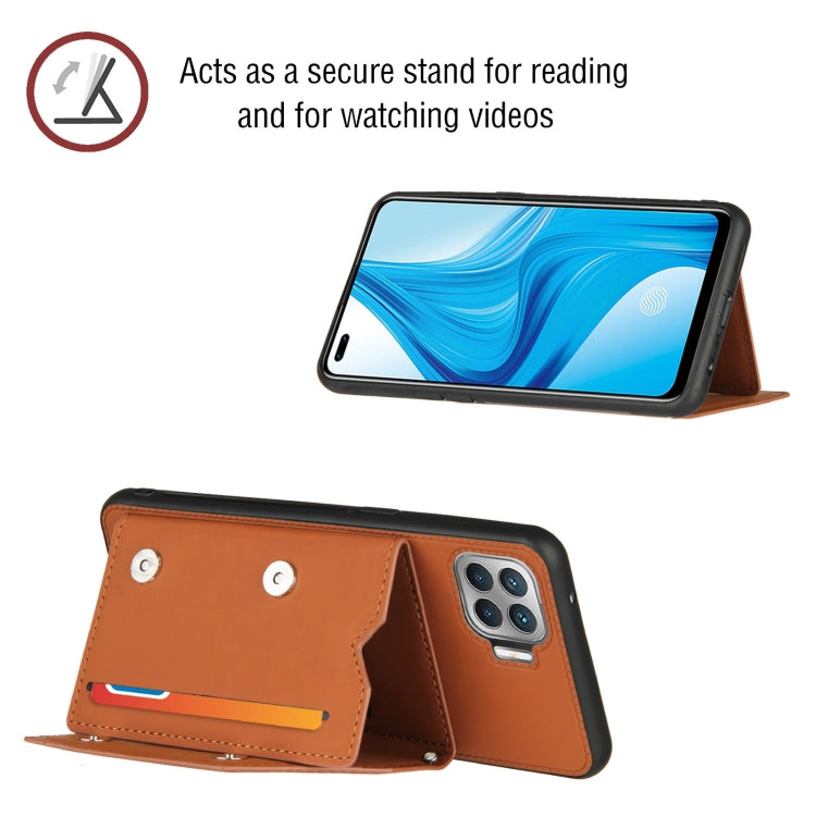 For OPPO F17 Pro & A93 Skin Feel PU + TPU + PC Back Cover Shockproof Case with Card Slots & Holder & Photo Frame