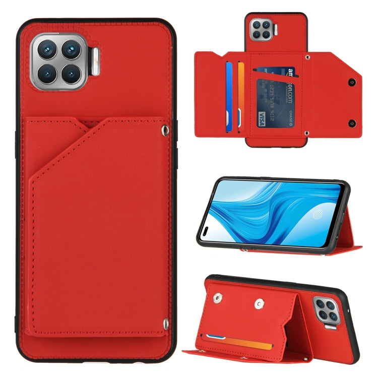 For OPPO F17 Pro & A93 Skin Feel PU + TPU + PC Back Cover Shockproof Case with Card Slots & Holder & Photo Frame