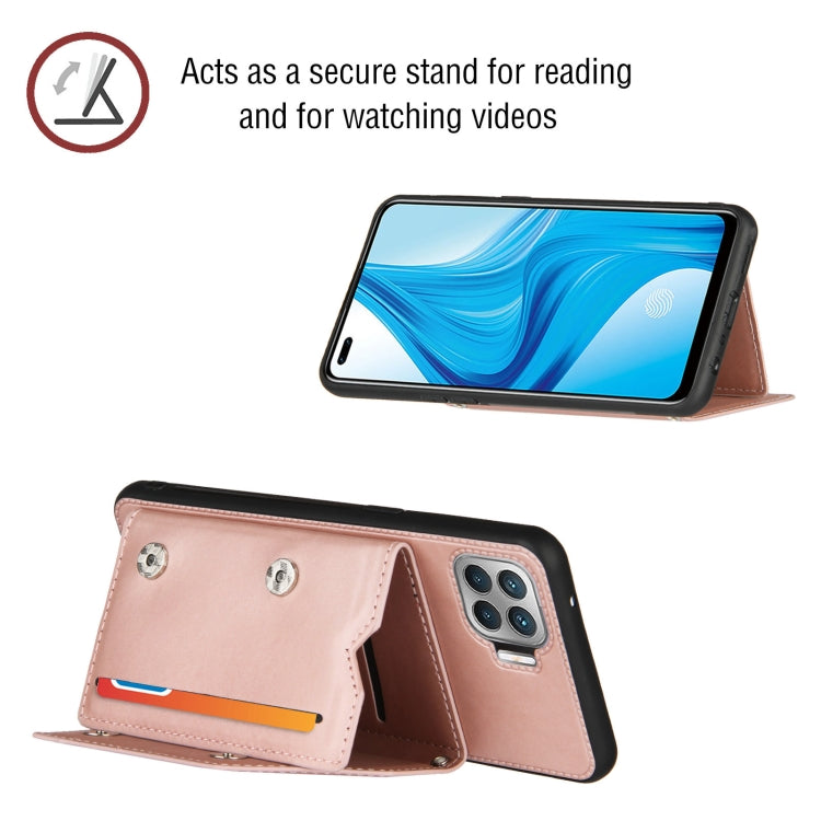 For OPPO F17 Pro & A93 Skin Feel PU + TPU + PC Back Cover Shockproof Case with Card Slots & Holder & Photo Frame
