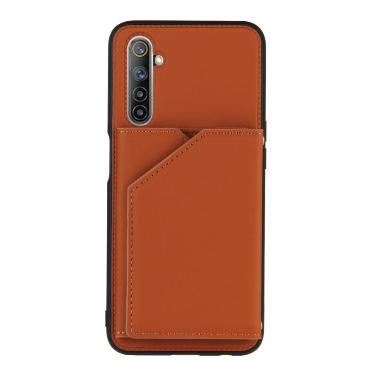 For OPPO Realme 6 Skin Feel PU + TPU + PC Back Cover Shockproof Case with Card Slots & Holder & Photo Frame
