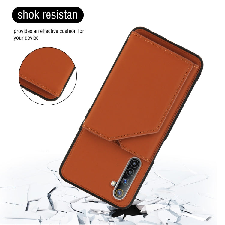 For OPPO Realme 6 Skin Feel PU + TPU + PC Back Cover Shockproof Case with Card Slots & Holder & Photo Frame