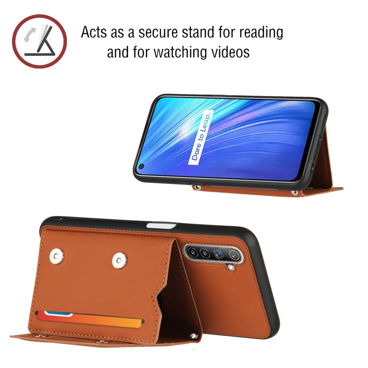 For OPPO Realme 6 Skin Feel PU + TPU + PC Back Cover Shockproof Case with Card Slots & Holder & Photo Frame