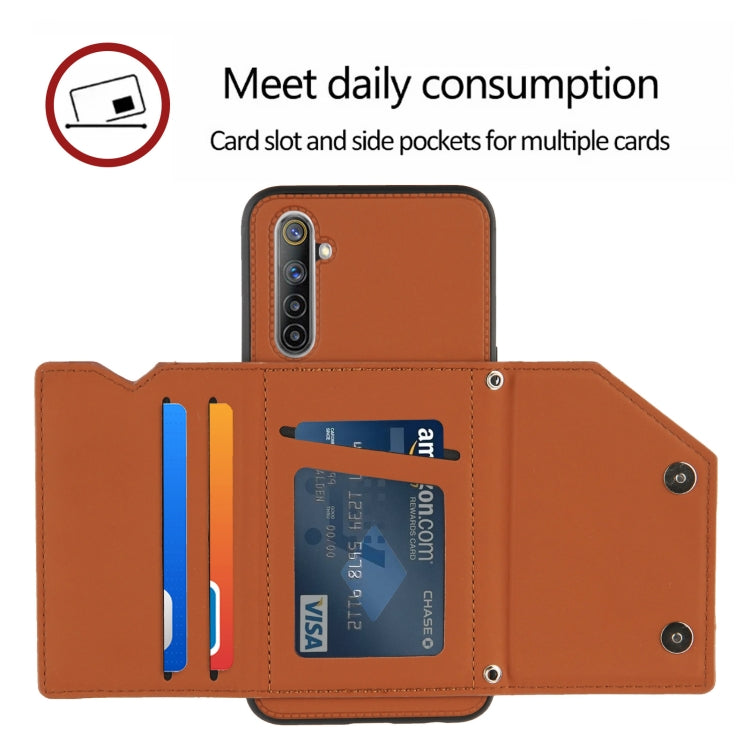 For OPPO Realme 6 Skin Feel PU + TPU + PC Back Cover Shockproof Case with Card Slots & Holder & Photo Frame
