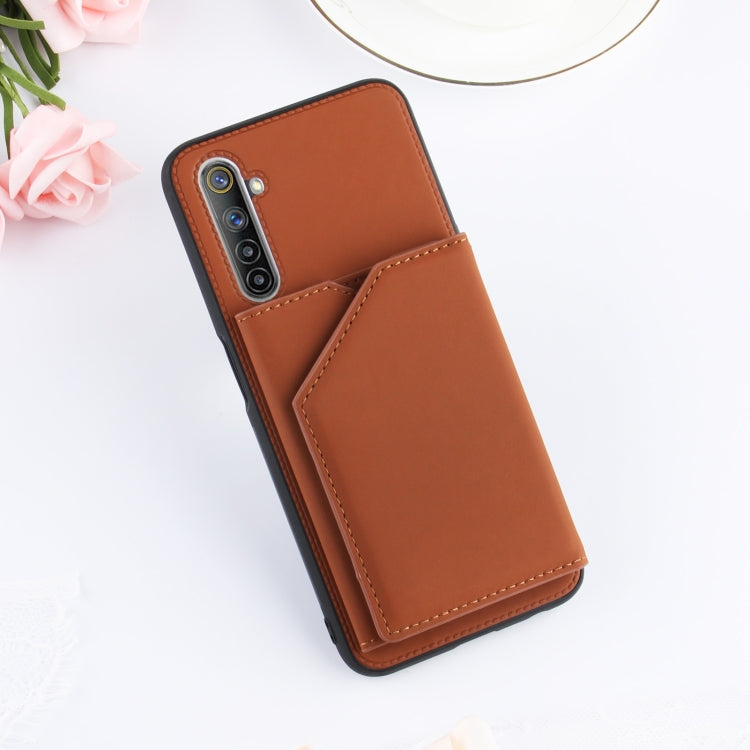 For OPPO Realme 6 Skin Feel PU + TPU + PC Back Cover Shockproof Case with Card Slots & Holder & Photo Frame