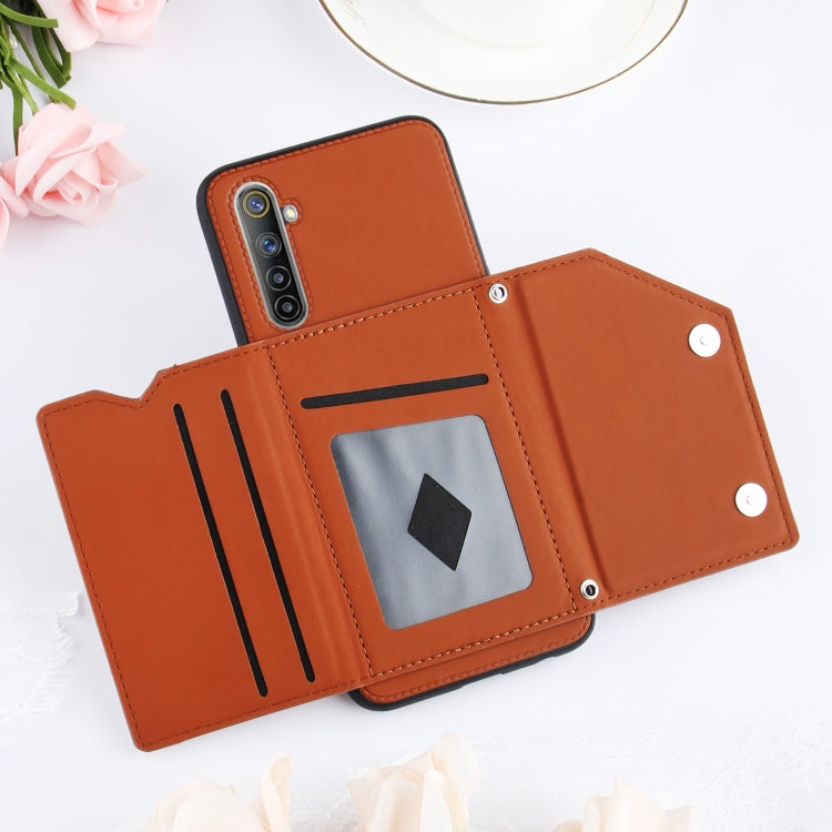 For OPPO Realme 6 Skin Feel PU + TPU + PC Back Cover Shockproof Case with Card Slots & Holder & Photo Frame