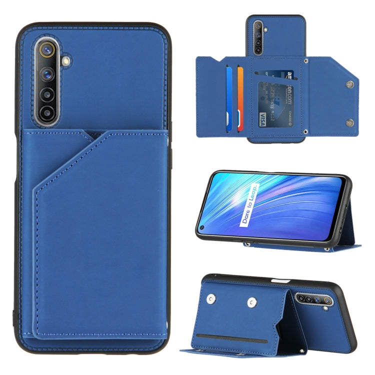 For OPPO Realme 6 Skin Feel PU + TPU + PC Back Cover Shockproof Case with Card Slots & Holder & Photo Frame