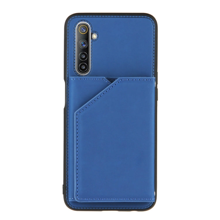 For OPPO Realme 6 Skin Feel PU + TPU + PC Back Cover Shockproof Case with Card Slots & Holder & Photo Frame
