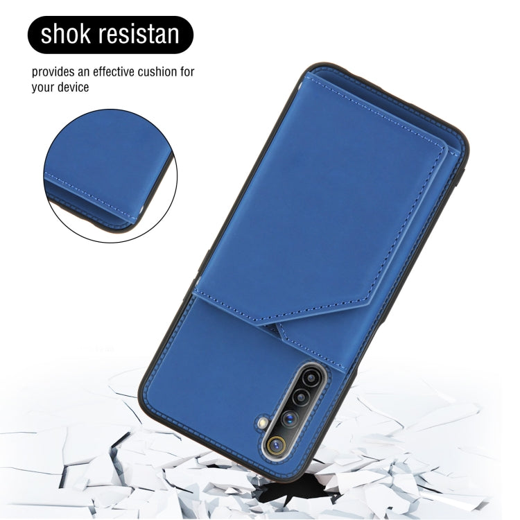 For OPPO Realme 6 Skin Feel PU + TPU + PC Back Cover Shockproof Case with Card Slots & Holder & Photo Frame
