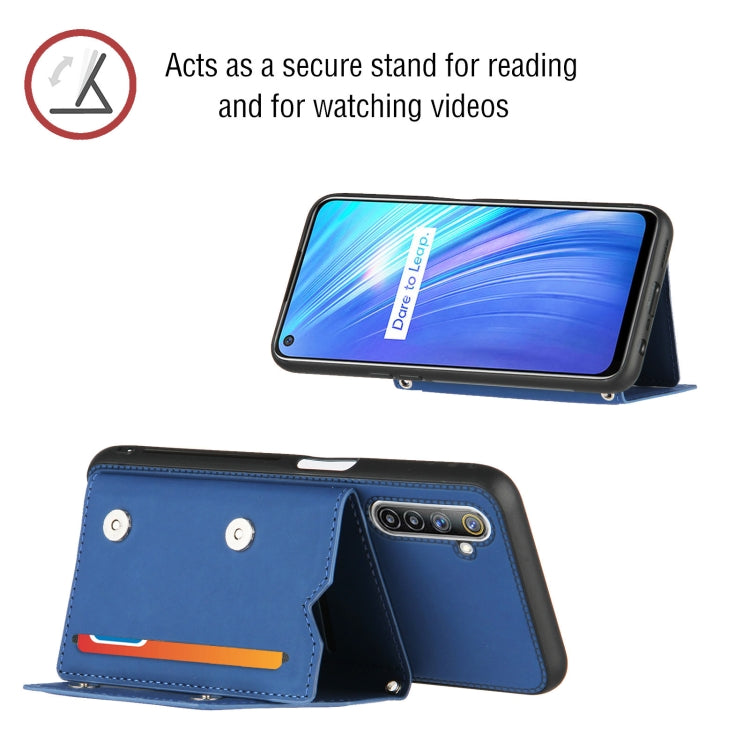 For OPPO Realme 6 Skin Feel PU + TPU + PC Back Cover Shockproof Case with Card Slots & Holder & Photo Frame