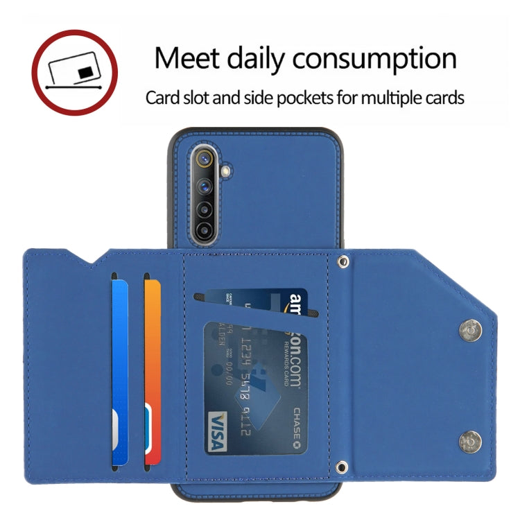 For OPPO Realme 6 Skin Feel PU + TPU + PC Back Cover Shockproof Case with Card Slots & Holder & Photo Frame