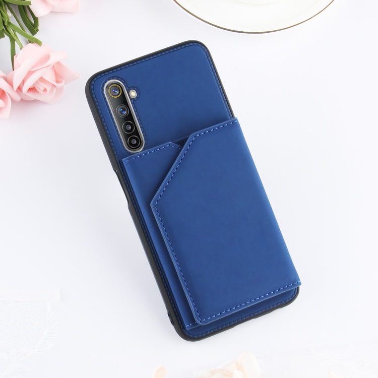For OPPO Realme 6 Skin Feel PU + TPU + PC Back Cover Shockproof Case with Card Slots & Holder & Photo Frame