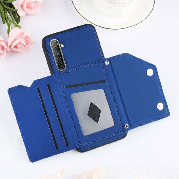 For OPPO Realme 6 Skin Feel PU + TPU + PC Back Cover Shockproof Case with Card Slots & Holder & Photo Frame
