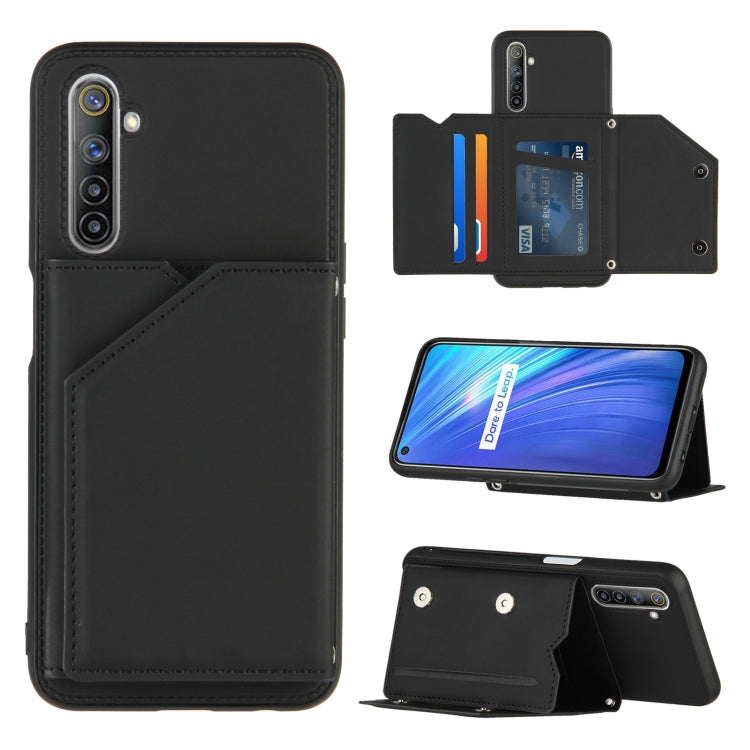 For OPPO Realme 6 Skin Feel PU + TPU + PC Back Cover Shockproof Case with Card Slots & Holder & Photo Frame