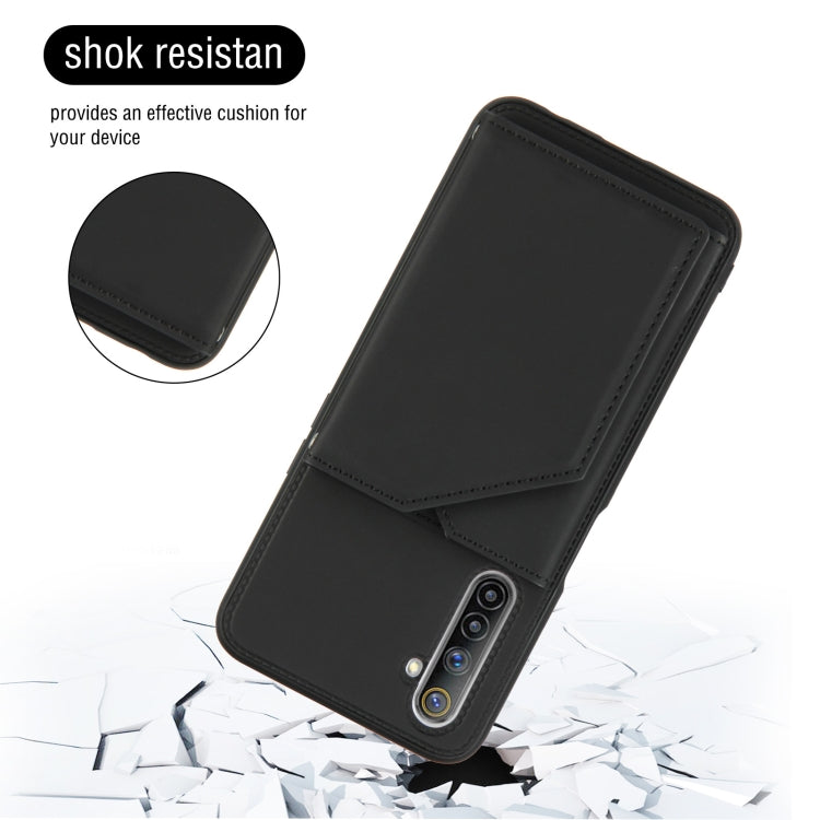 For OPPO Realme 6 Skin Feel PU + TPU + PC Back Cover Shockproof Case with Card Slots & Holder & Photo Frame