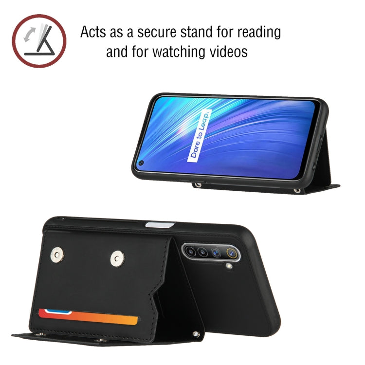 For OPPO Realme 6 Skin Feel PU + TPU + PC Back Cover Shockproof Case with Card Slots & Holder & Photo Frame