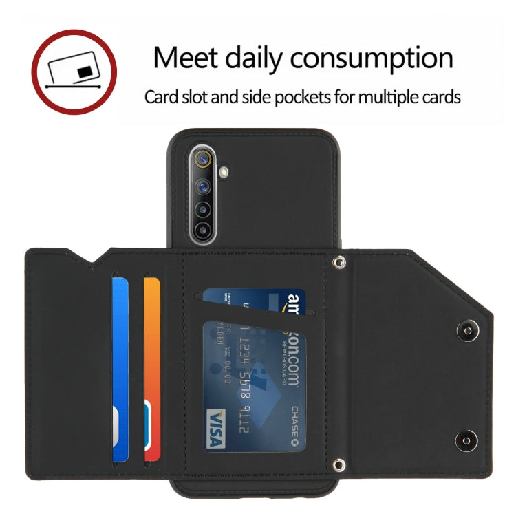 For OPPO Realme 6 Skin Feel PU + TPU + PC Back Cover Shockproof Case with Card Slots & Holder & Photo Frame