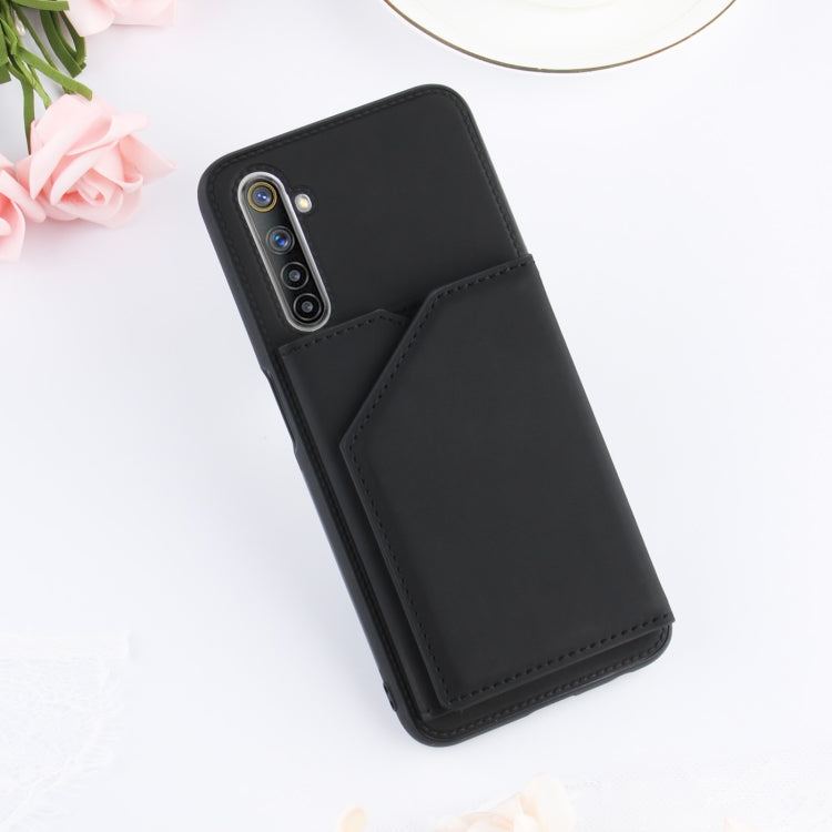 For OPPO Realme 6 Skin Feel PU + TPU + PC Back Cover Shockproof Case with Card Slots & Holder & Photo Frame