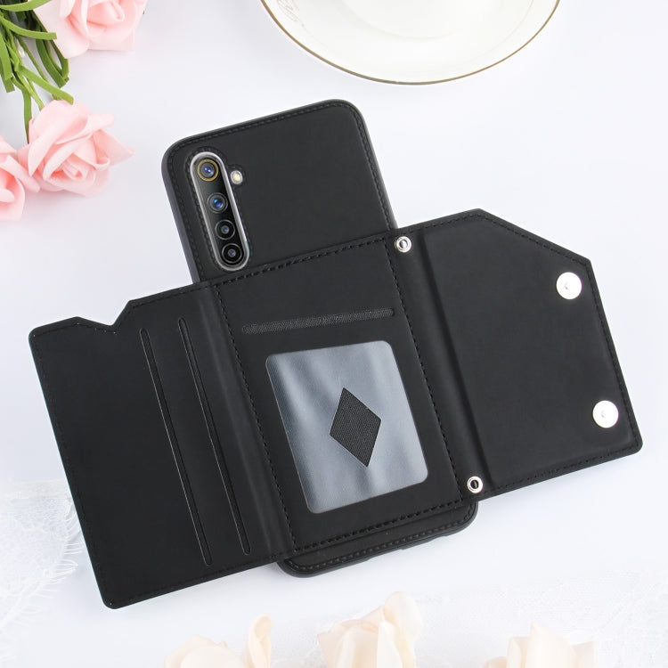 For OPPO Realme 6 Skin Feel PU + TPU + PC Back Cover Shockproof Case with Card Slots & Holder & Photo Frame