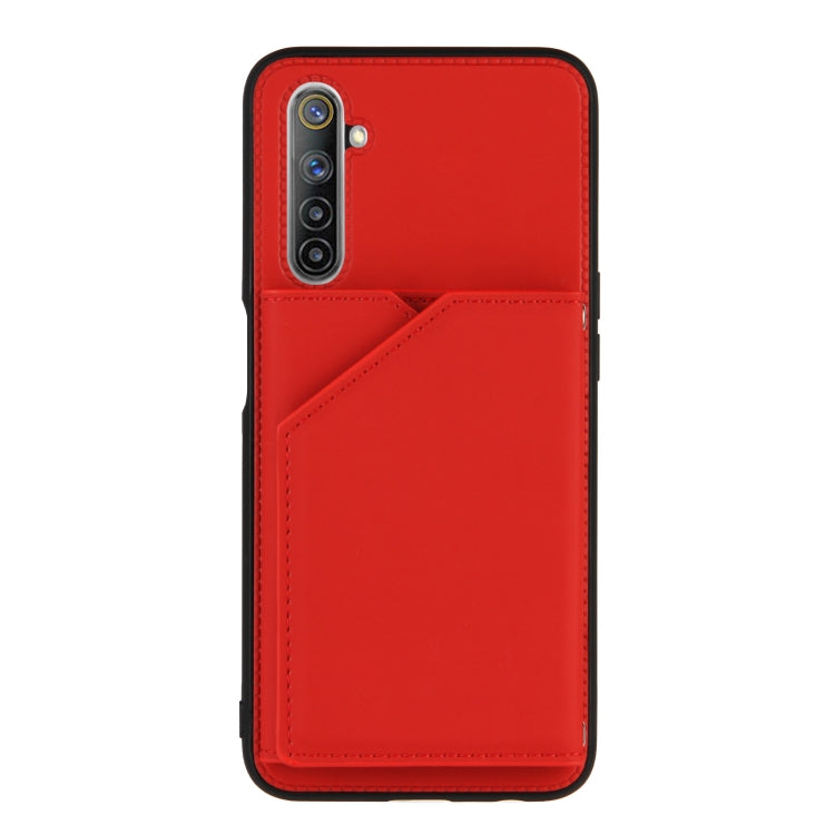 For OPPO Realme 6 Skin Feel PU + TPU + PC Back Cover Shockproof Case with Card Slots & Holder & Photo Frame