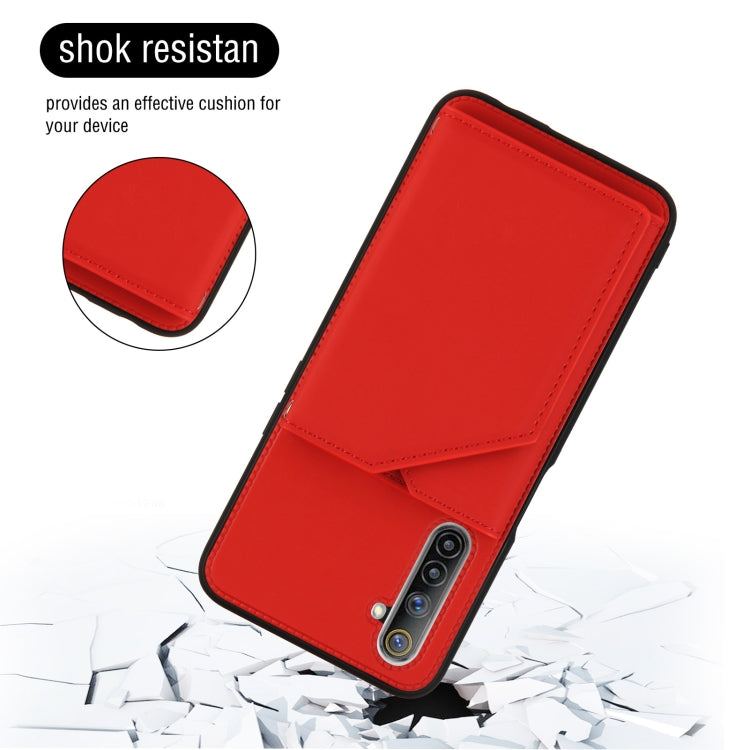 For OPPO Realme 6 Skin Feel PU + TPU + PC Back Cover Shockproof Case with Card Slots & Holder & Photo Frame