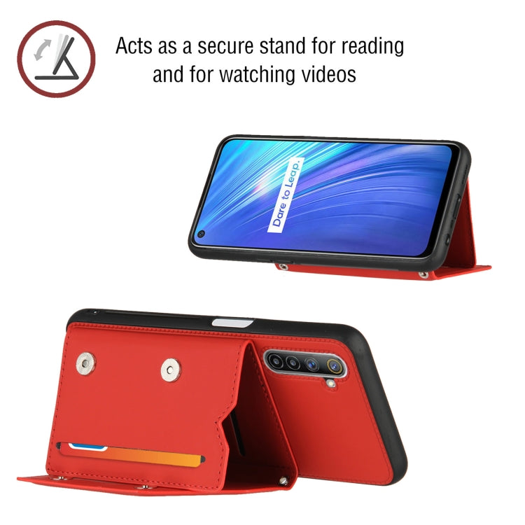 For OPPO Realme 6 Skin Feel PU + TPU + PC Back Cover Shockproof Case with Card Slots & Holder & Photo Frame