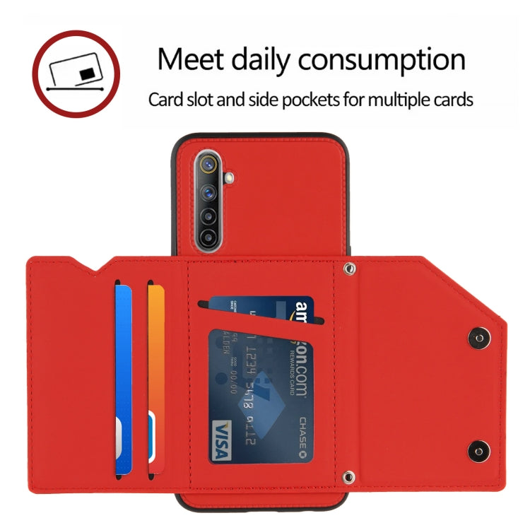 For OPPO Realme 6 Skin Feel PU + TPU + PC Back Cover Shockproof Case with Card Slots & Holder & Photo Frame