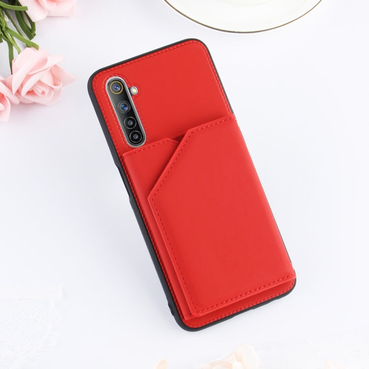 For OPPO Realme 6 Skin Feel PU + TPU + PC Back Cover Shockproof Case with Card Slots & Holder & Photo Frame