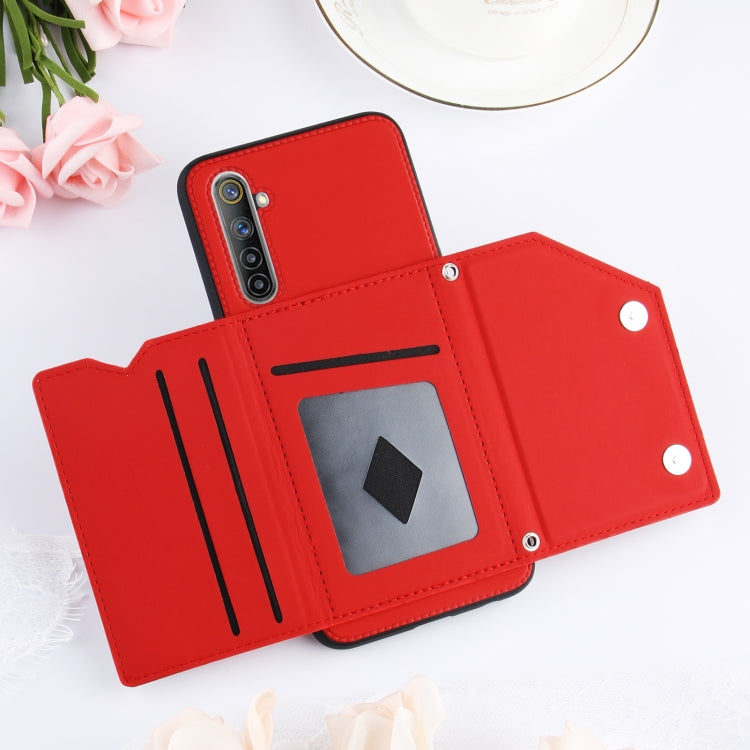 For OPPO Realme 6 Skin Feel PU + TPU + PC Back Cover Shockproof Case with Card Slots & Holder & Photo Frame