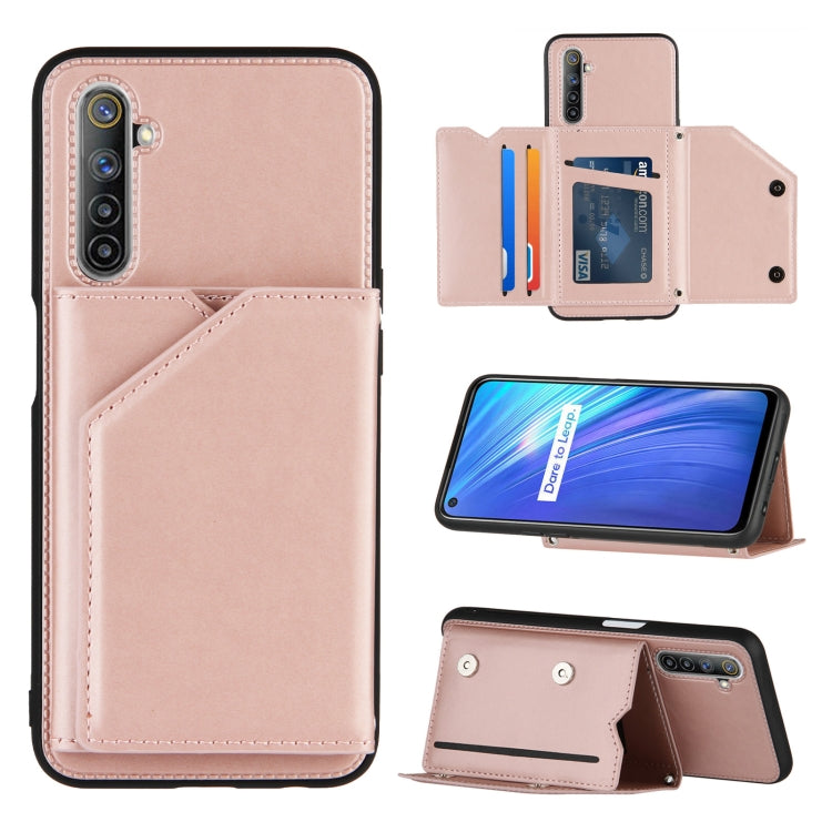 For OPPO Realme 6 Skin Feel PU + TPU + PC Back Cover Shockproof Case with Card Slots & Holder & Photo Frame