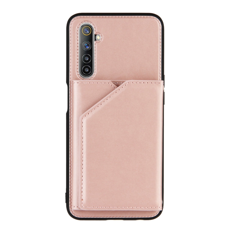 For OPPO Realme 6 Skin Feel PU + TPU + PC Back Cover Shockproof Case with Card Slots & Holder & Photo Frame