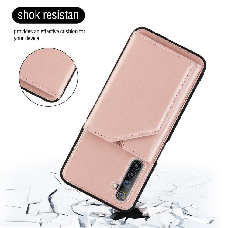 For OPPO Realme 6 Skin Feel PU + TPU + PC Back Cover Shockproof Case with Card Slots & Holder & Photo Frame