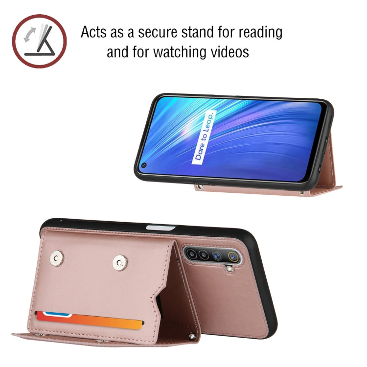 For OPPO Realme 6 Skin Feel PU + TPU + PC Back Cover Shockproof Case with Card Slots & Holder & Photo Frame