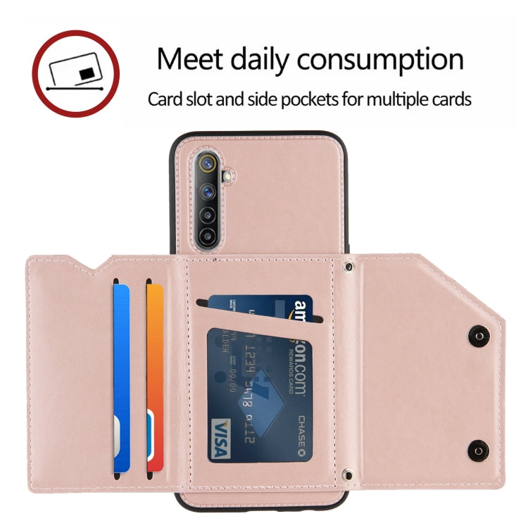 For OPPO Realme 6 Skin Feel PU + TPU + PC Back Cover Shockproof Case with Card Slots & Holder & Photo Frame