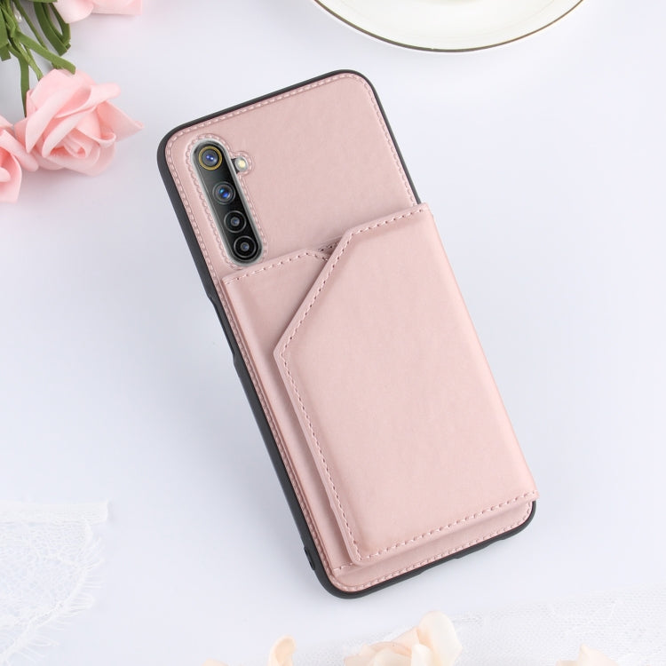For OPPO Realme 6 Skin Feel PU + TPU + PC Back Cover Shockproof Case with Card Slots & Holder & Photo Frame