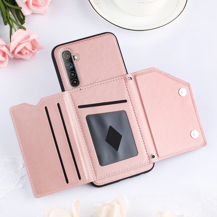 For OPPO Realme 6 Skin Feel PU + TPU + PC Back Cover Shockproof Case with Card Slots & Holder & Photo Frame