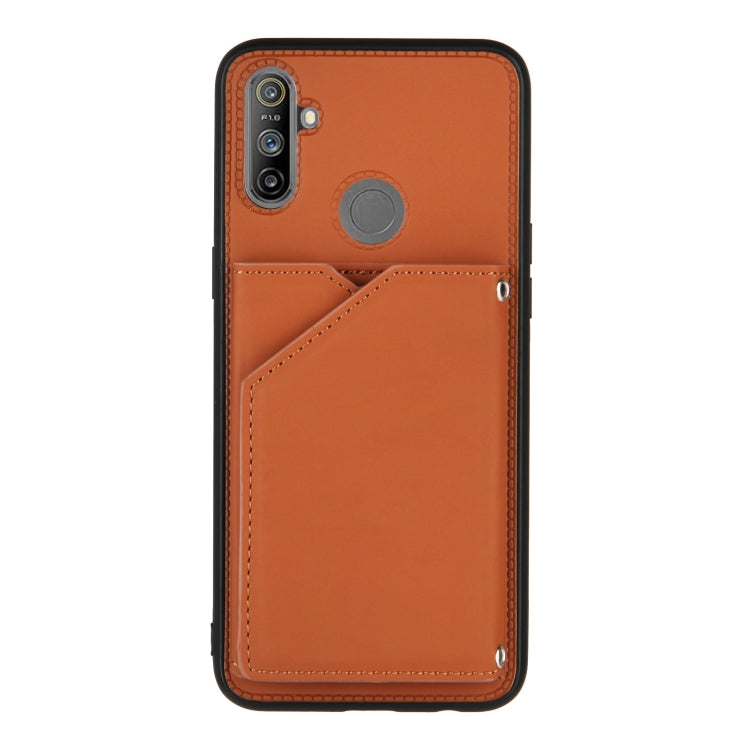 For OPPO Realme C3 Skin Feel PU + TPU + PC Back Cover Shockproof Case with Card Slots & Holder & Photo Frame