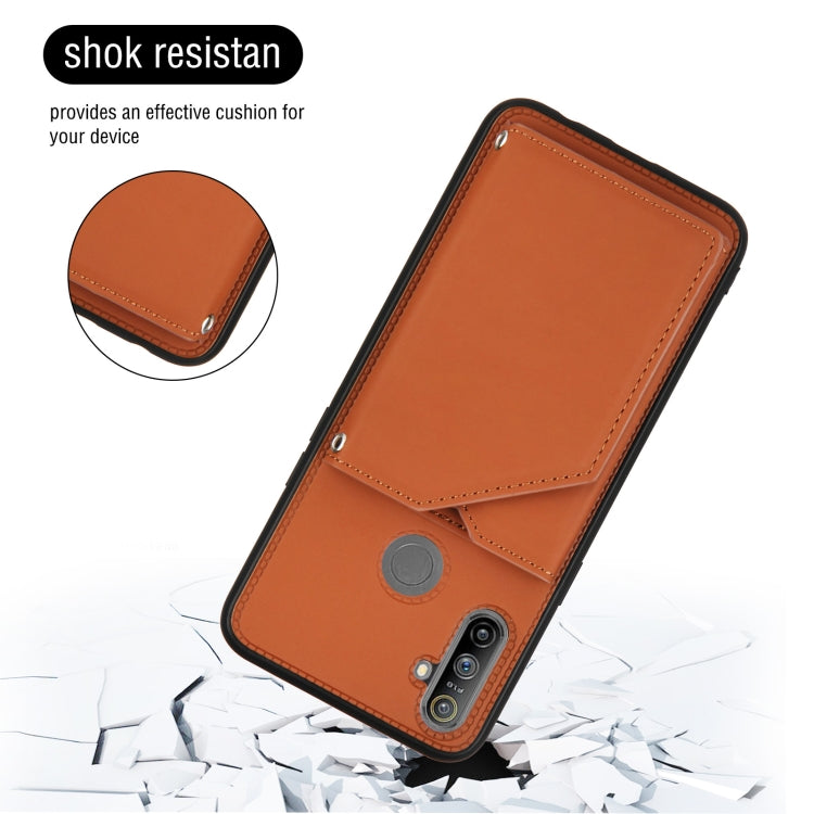 For OPPO Realme C3 Skin Feel PU + TPU + PC Back Cover Shockproof Case with Card Slots & Holder & Photo Frame