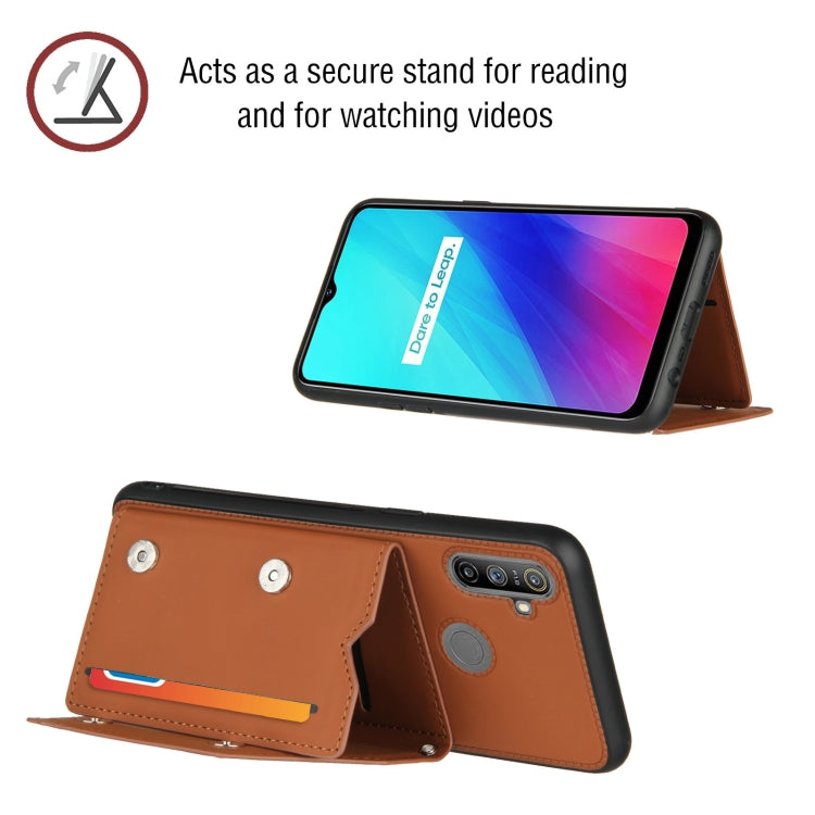 For OPPO Realme C3 Skin Feel PU + TPU + PC Back Cover Shockproof Case with Card Slots & Holder & Photo Frame