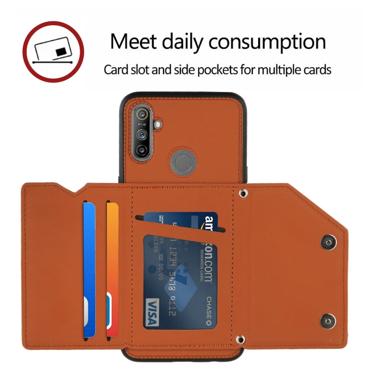 For OPPO Realme C3 Skin Feel PU + TPU + PC Back Cover Shockproof Case with Card Slots & Holder & Photo Frame