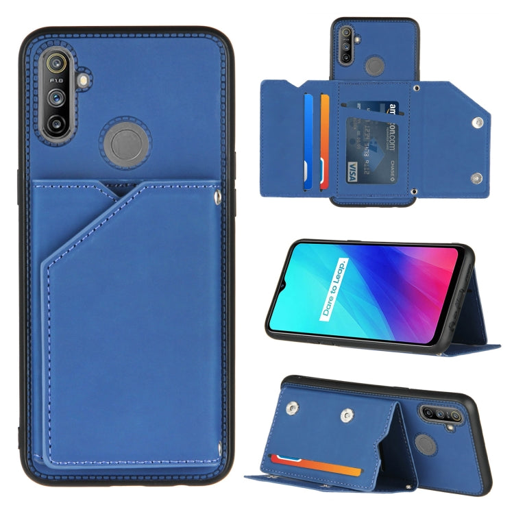 For OPPO Realme C3 Skin Feel PU + TPU + PC Back Cover Shockproof Case with Card Slots & Holder & Photo Frame