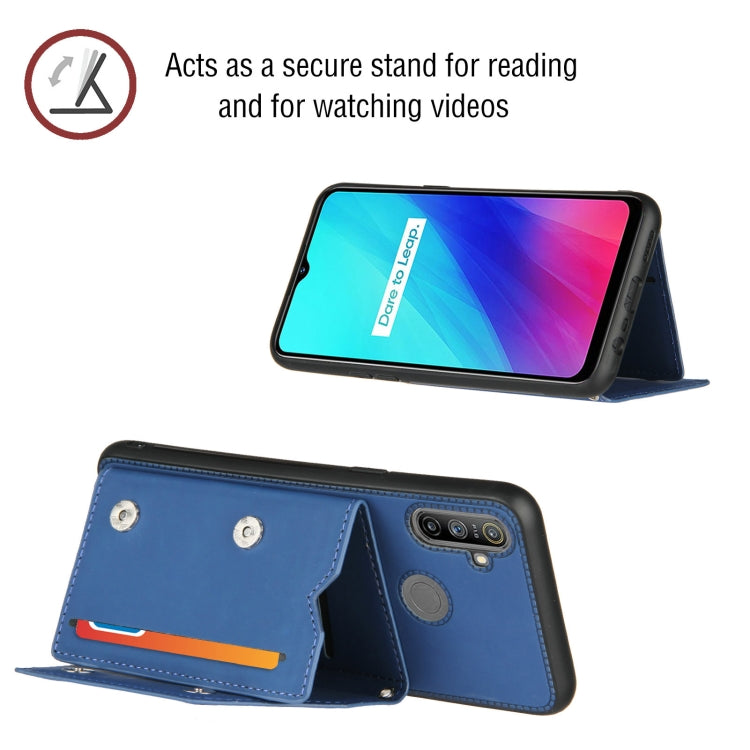 For OPPO Realme C3 Skin Feel PU + TPU + PC Back Cover Shockproof Case with Card Slots & Holder & Photo Frame