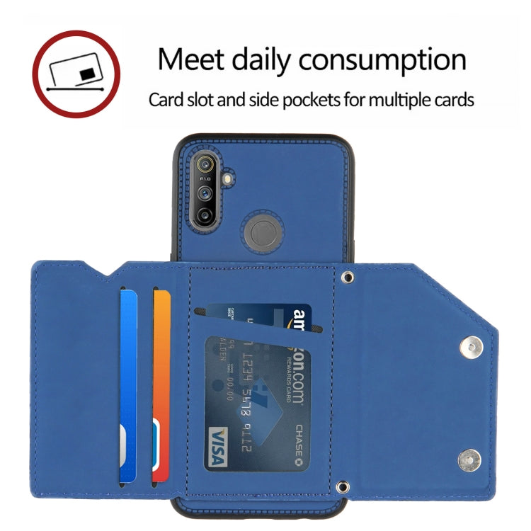 For OPPO Realme C3 Skin Feel PU + TPU + PC Back Cover Shockproof Case with Card Slots & Holder & Photo Frame